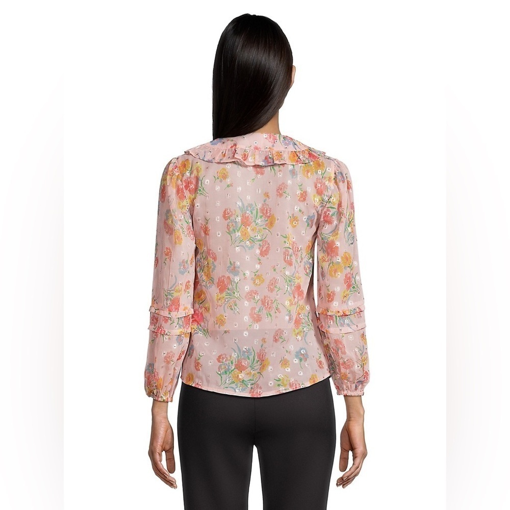 Lipsy Button-Front Multicolour Metallic Floral Top Boho Cottagecore Size 10 - Picture 2 of 14